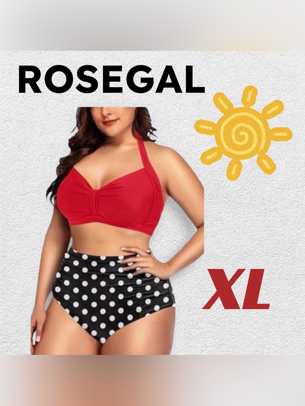 ⬇️🇨🇳👍GUC ROSEGAL |XL| Retro Bikini Halter Red Top Polka Dot High Waist Bottom*
